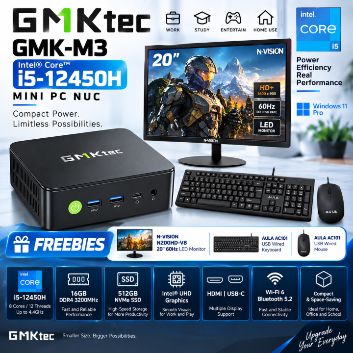 GMKtec GMK-M3 Mini PC Black i5-12450H 16GB RAM 512GB SSD DDR4 3200MHz ...