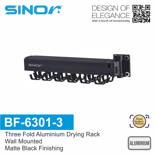Sinor Rack Drying Sinor BF-6301-3 Aluminium Clothes Drying Rack Foldable Wall Mounted Rak ...