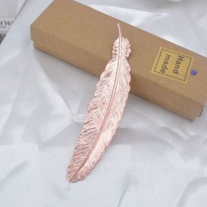 KAWAIIR Retro Metal Feather Bookmark Ins Ethnic Style Feather Pendants Bookmark Stationery Beautiful Bookmark Office School Supply