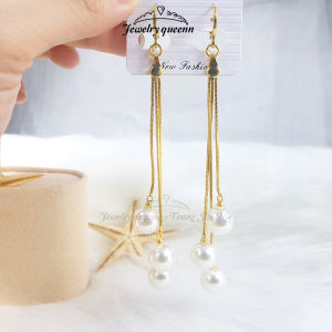 Khuyên Tai Nữ Titan Bông Tai Tua Rua Đính Trái Châu Mạ Vàng 18K Cách Điệu Thanh Lịch Trẻ Trung Phong Cách Hàn Quốc B28V1 | Jewelry Queenn