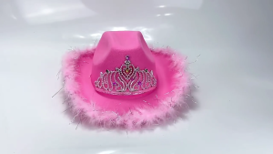 Shinning Tinsel Decors Cowgirls Hat for Women Men Breathable Cowboy Hat with Feather Curved Brim Western Style Felt Cap