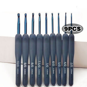 9Pcs Crochet Hook Set Rubber Handle Aluminum Knitting Needles Crochet Beginner Set DIY Weave Craft Knitting "
