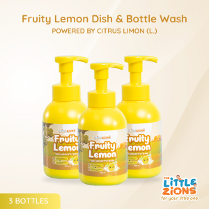 Fruity Lemon Dish & Bottle Wash 3 Bottles/ 500ML - Multipurpose Dishwashing Liquid Natural Disinfectant Hypoallergenic Mild formulation Easy to rinse. With Lemon extract Lemon essential oil and Aloe Vera extract. (The Little Zions)