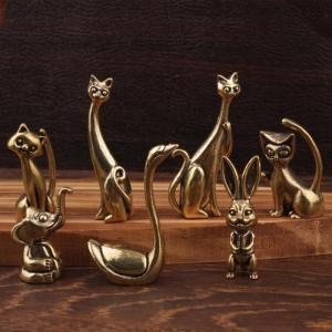 438178 ZXC Funny Cat Brass Small Ornament Home Office Desktop Kitten Figurines Handmade Tabletop Copper Animal Sculpture Decoration Crafts