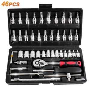 Ktools Kunci SOK 46 PCS Socket Set Kombinasi (1/4 ") Full Lengkap Tool Kit Pas Ring L Motor Mobil