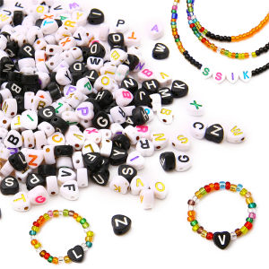 100pcs 7x7mm Random Mix 26 Letter Beads Heart Shape Letter Charms DIY Beads for Home Living Bracelet Craft