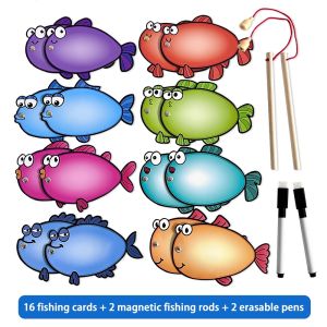 Fishing Toy Set Intelligence Development Magnetic Fishing Game Dry Erase Cards Fine Motor Skill Toy Montessori Educational Toys for Kids Parent-child Interactive Activity Flash Cards