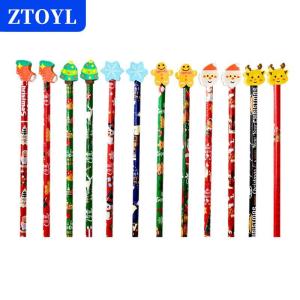 [COD] ZTOYL ดินสอคริสต์มาส12ชิ้นพร้อมยางลบการ์ตูนซานตาคลอสต้นคริสต์มาสดินสอไม้สำหรับนักเรียนโรงเรียนของขวัญสำหรับเด็ก