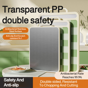 🥳Hot Sale🥳Antibacterial Large Dualpurpose Cutting Board Dual Side Stainless Steel Chopping Board Reversible Use Anti Bacterial Kitchen Board Checker Pattern Cutting Surface For Adult And Infant Food Preparation Anti Mold