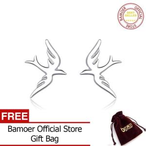 BAMOER Spring Swallow Stud Earrings for Women 925 Sterling Silver Jewelry Vivid Flying Bird Earing for Girl Design BSE302