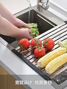 [SG Seller]Foldable Sink Drying Rack Stainless Steel Over Sink Dish Drainer Roll Up Kitchen Rack