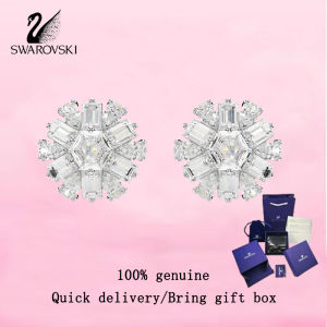 💎 Swarovski 💎 Womens fashion earrings S925 sterling silver mixed cut snowflake white crystal gemstone pastoral style earrings Valentines Day gift Birthday gift