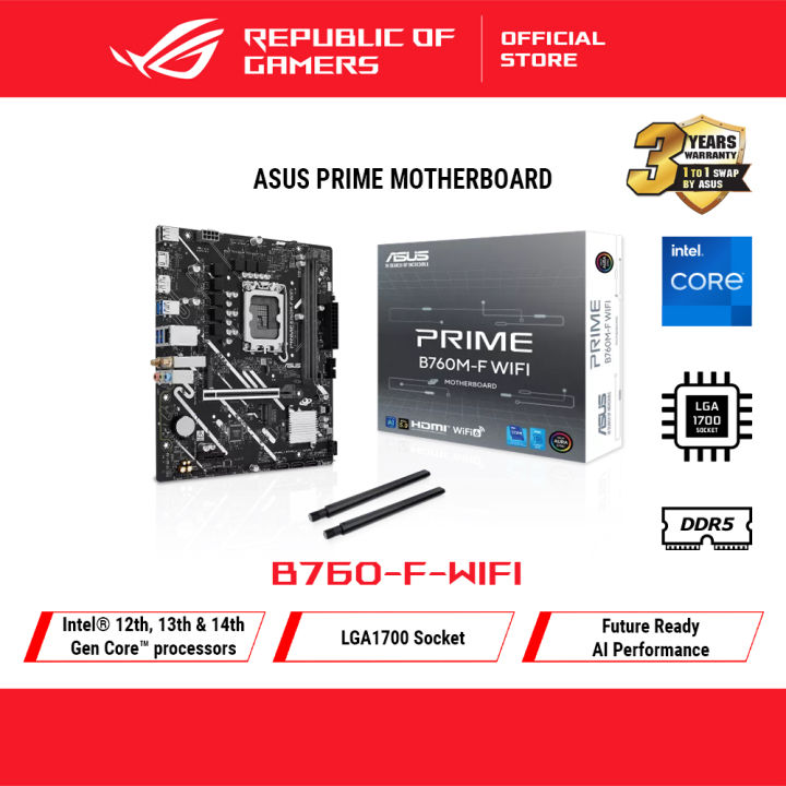 ASUS PRIME B760M-F WIFI, an Intel® B760 LGA 1700 micro-ATX motherboard with PCIe 5.0, two PCIe 4.0 M.2 slots, DDR5, WiFi