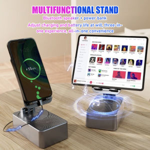 🔥PH Stock🔥 BlueTooth Speaker With Phone Stand 3 In 1 Mobile Phone Holder 360º Rotating Lazy Stand Anti-Slip With 9D Sound Anti-Slip Base 5000mAh Power Bank Folding Wireless Audio Desktop Live