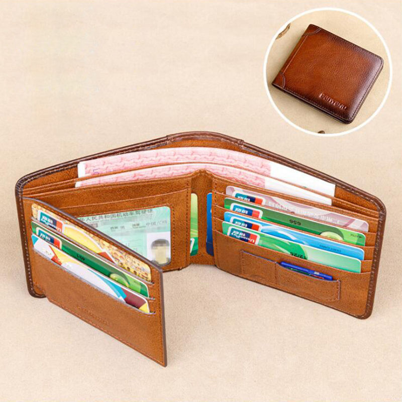 BANYANU Vintage Style Genuine Cow Leather Credit Card Holder Three Folding RFID Protective Wallet For Men. 
