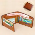 BANYANU Vintage Style Genuine Cow Leather Credit Card Holder Three Folding RFID Protective Wallet For Men. 