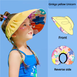 Girl summer sunshade shell hat bayi sun hat besar eave uv perlindungan rambut band beach hat kanak-kanak hollow