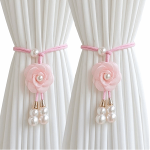 ZENGD 2Pcs Pearl Floral Curtain Tiebacks Modern Minimalist Curtain Holdbacks Luxury-Inspired Artificial Pearl Camellia Curtain Tiebacks Sheer Curtains