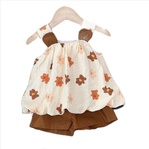 setelan anak cewek Gaya Korea jas baju kaos anak perempuan Musim panas imut Tanpa lengan set pakaian bayi perempuan 0-5 tahun fashion