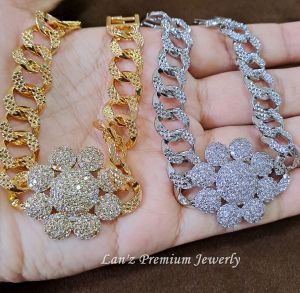 Gelang Rantai Premium Bunga Besar Kristal Titanium Emas Perak