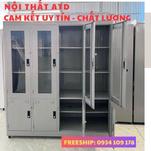 Tủ kính có khóa đựng sách vở tài liệu công ty văn phòng- tủ hồ sơ nhôm kiếng 234 cánh giá rẻ