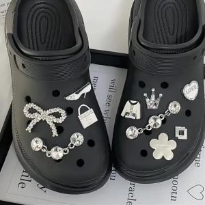 [Free Shipping] New silver rhinestone shoe charms for Crocs shoe decorations crowns bows high-heeled shoes CROSS accessories