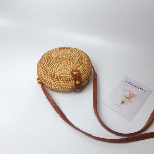 FE Vietnam Rattan Weave Bag Indonesia Straw Bag Shoulder Messenger Bag R Square Bag Straw Woven Small round Bag Ladys Bags