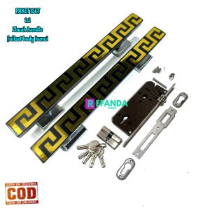paket 2 buah gagang atrikan handle pintu rumah dan fullset lock body kunci untuk pintu depan dan kamar daun pintu 1