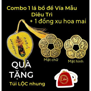 (Đã khai quang tặng kèm túi lộc) Combo 1 đồng xu hoa mai và lá bồ đề mẹ Diêu Trì