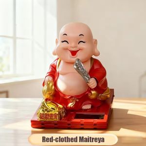 Runvictor Solar Buddha Nodding Head Ornament Car Dashboard Decoration Patung Goyang Kereta Home Office Decor