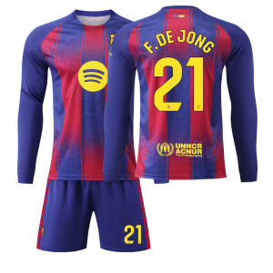 AU2526 Barca home football jersey Yamal 10 Messi Lewandowski Pedri long-sleeved jersey set