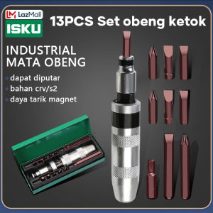 ISKU Obeng ketok set 13pcs Obeng Set Putar set S2 Drill bit bahan non-karat Impact screwdriver set Box besi Obeng Ketok