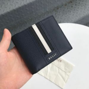 Bally Classic Mens Wallet Mens Brown Oil Waxed Leather Genuine Leather Wallet Black Red White Striped Short Style Wallet for Men
