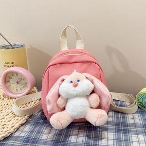 FEELDG Nhẹ Ba lô trẻ em Thỏ hoạt hình Canvas Túi đi học hình thú nhồi bông Dễ thương Có khóa Ba lô mini cho trẻ em Bé trai Bé gái