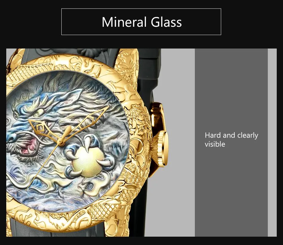 BIDEN Top Luxury Brand Fashion Mens Watches 3D True Dragon Dial
