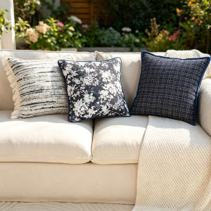 1 PC Blue Floral Printed Tassel Sofa Bedroom Decor Pillowcase Jacquard With Edge Cushion Cover Blue Diamond  Cussion Cover