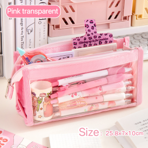 [Ready Stock] Transparent Large Capacity Pencil Case Multipurpose Stationery Organizer & Cosmetic Bag for Girls Portable Storage Pouch for School Office Travel Daily Use