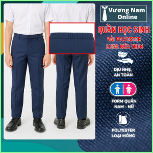 Quần tây học sinh bé trai và gái chất Polyster lưng nữa thun cấp 1 2 3 màu xanh đen VNO112