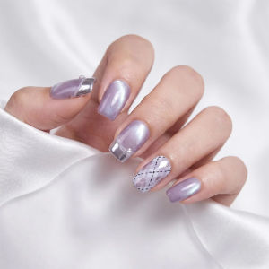10pcs/bag Handmade Press On Nails Medium Square Luxury Cat Eye Fake Nails Elegant French Amber Smudge Reusable False Nail Tips