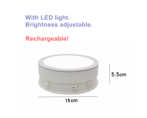 Rotating Display Stand 10KG-bearable in 15cm motorized 360° turning model turntable Rechargeable and with adjustable lights #150LED-RCH