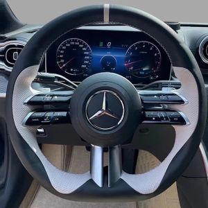 Kaly For Benz AMG GT E63 EQE 43 53 SL43 SL55 C260 Hand Stitched black white Genuine Leather Car Steering Wheel Cover R6P8Q