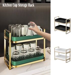 COOLSOO Multifunctional Mug Holder Thickened High-capacity Mug Drainer Space saving Double-Layer Tea Tray Fruit Drainage Rack Household Office Tea Set Organizer