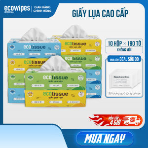 Thùng 10 hộp khăn giấy lụa khăn giấy ăn Ecotissue hộp 180 tờ siêu mềm mịn thấm hút tốt an toàn khi sử dụng
