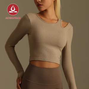 Moving Peach Yoga Long sleeve For Women Ribbed Dance Crop Top Slim fit Breathable Fixed Bra Cups workout Running Daily wear ASB