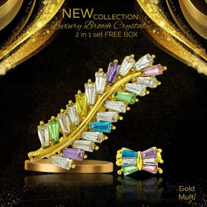 ZK Jewellery 2 in 1 set [FREE BOX] Luxury Brooch European Crystals Kerongsang Bahu Kristal Bentuk Daun Mewah Hijab Pin Tudung Muslimah CY3246