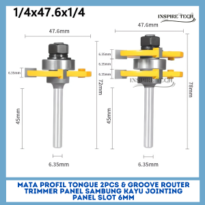 Mata Profil Tongue SET 2pcs & Groove Router Trimmer Panel Sambung Kayu Jointing Panel Slot 6mm