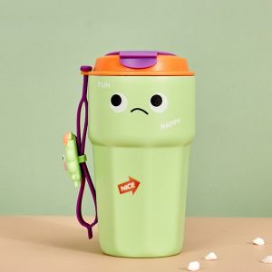 (tăng 4 sticker nổi ) Ly giữ nhiêt nắp bật inox 304  450ml  họa tiết HAPPY NICE phiên bản quốc tế - ly uống trà - bình nước giữ nhiệt -