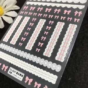 Lace Bowknot Nail Art Stickers Decals 5D Embossed Nail Stickers Bowknot Nail Self Adhesive Nail Decals Manicure for Women