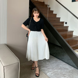 Plus Size Womens Temperament Long High Waist Vertical Organ Half-length Pleated Skirt