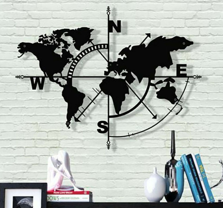 metal world map compass metal wall decor art work metal sign world map